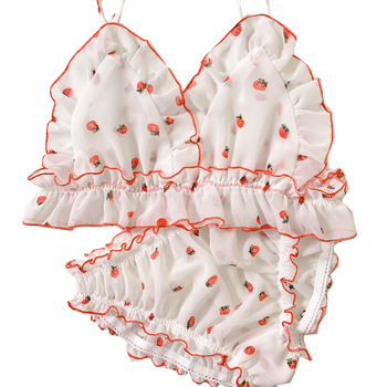 Set grudnjaka s trokutastim košaricama, tanko oblikovani košarice, prozračan materijal od chiffona, fiksni dvostruki remeni