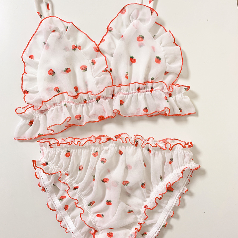 Set grudnjaka s trokutastim košaricama, tanko oblikovani košarice, prozračan materijal od chiffona, fiksni dvostruki remeni