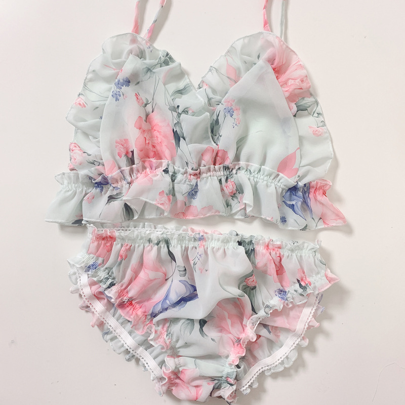 Set grudnjaka s trokutastim košaricama, tanko oblikovani košarice, prozračan materijal od chiffona, fiksni dvostruki remeni