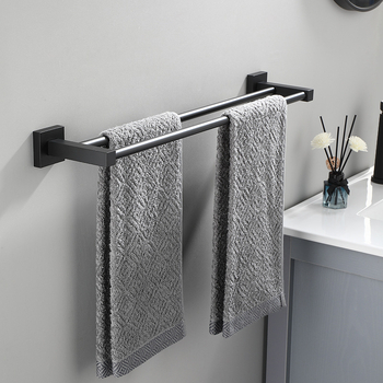 Držač za ručnike od svemirskog aluminija, 2 sloja, dvostruke šipke, kvadratni dizajn, nosivost 10 kg