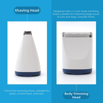 Set za njegu dlake kućnih ljubimaca — Dva u jednom s zamjenjivim glavama za mačke i pse, za tijelo i šape, ABS, nehrđajući čelik, keramika; Type-C brzo punjenje 5V/1A