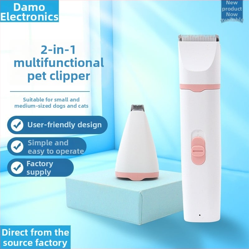 Set za njegu dlake kućnih ljubimaca — Dva u jednom s zamjenjivim glavama za mačke i pse, za tijelo i šape, ABS, nehrđajući čelik, keramika; Type-C brzo punjenje 5V/1A