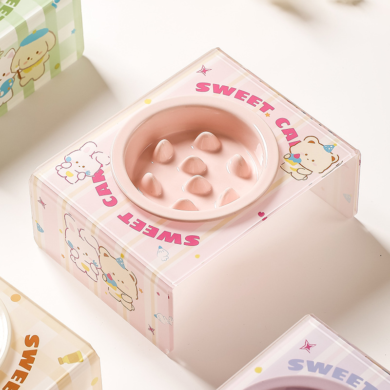 Vas ceramic pentru animale de companie cu alimentare lentă pentru câini și pisici, anti-sufocare, vas înalt pentru pisici