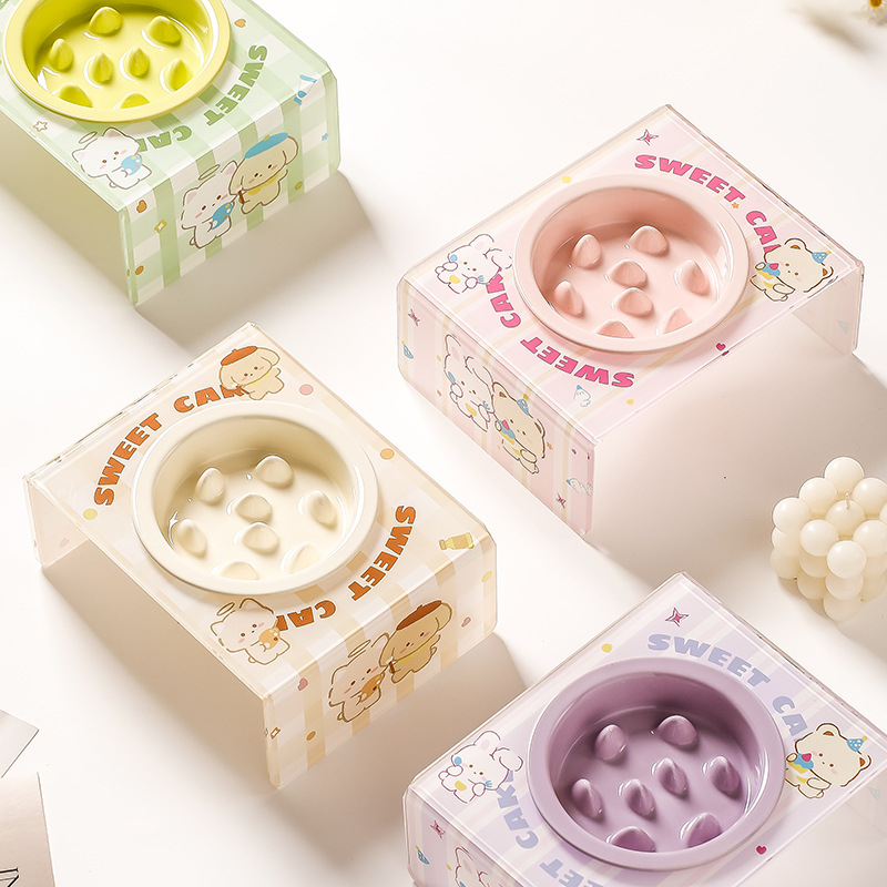 Vas ceramic pentru animale de companie cu alimentare lentă pentru câini și pisici, anti-sufocare, vas înalt pentru pisici