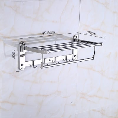 Raft pentru prosoape din oțel inoxidabil, cu două etaje, finisaj lucios, marca Olga, baie, depozitare