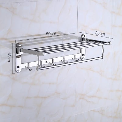 Raft pentru prosoape din oțel inoxidabil, cu două etaje, finisaj lucios, marca Olga, baie, depozitare