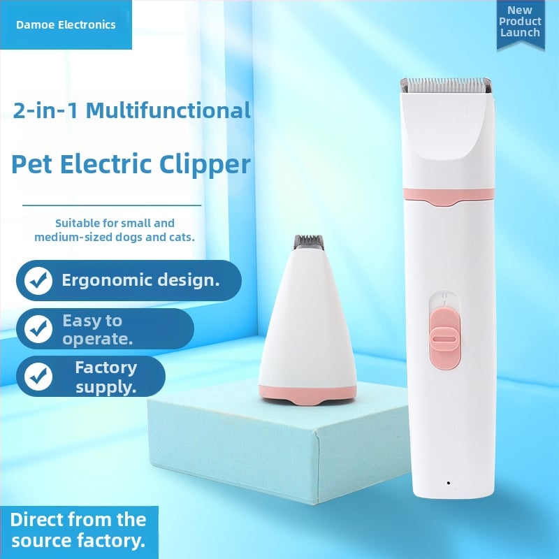 Set za podrezivanje kućnih ljubimaca 2 u 1 za mačke i pse, s zamjenjivim dvostrukim glavama za rezanje, oštrice od keramike i nehrđajućeg čelika, brzo USB-C punjenje 5V 1A.