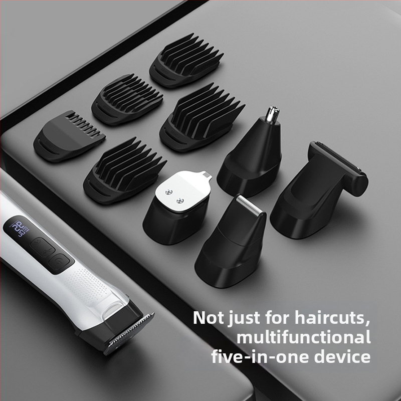 Mașină de tuns păr Cinci în Unu pentru profesioniști: motor fără perii, lamă ceramică, baterie încorporată, lamă lavabilă detașabilă, încărcare