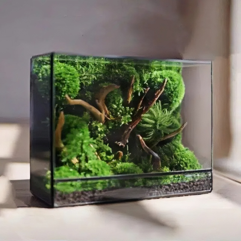 Geometrijska staklena ukras za akvarij s mahovinom i vodnim biljkama, ručno izrađeno