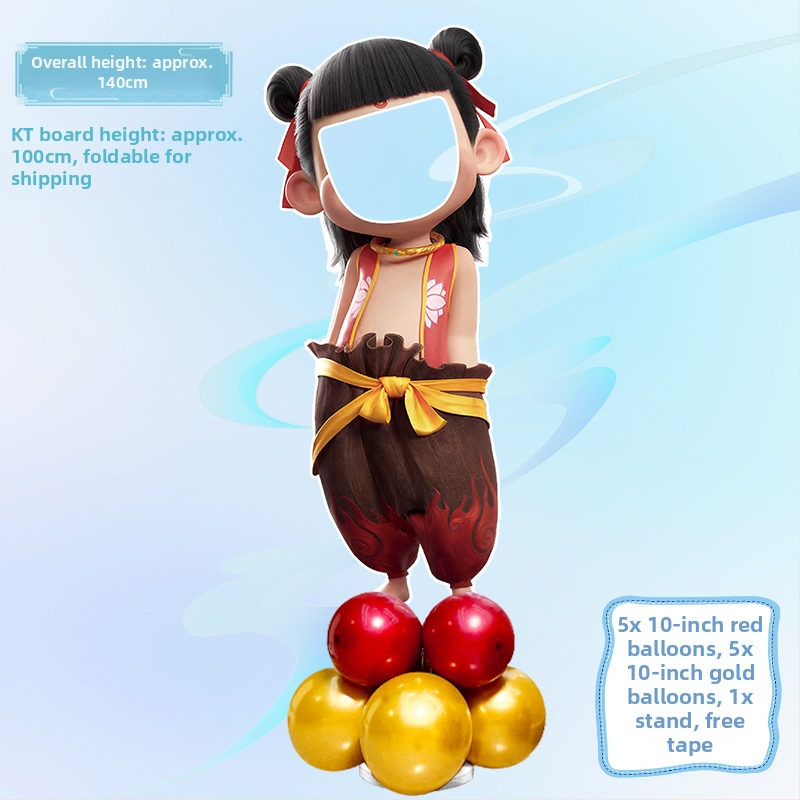 Decor de scenă pentru petrecerea de ziua de naștere cu Nezha, Ao Bing și Taiyi Zhenren – figurine pe plăci KT și baloane (Material: plastic; Import: Nu; IP: Nu; Destinat evenimentelor sportive)