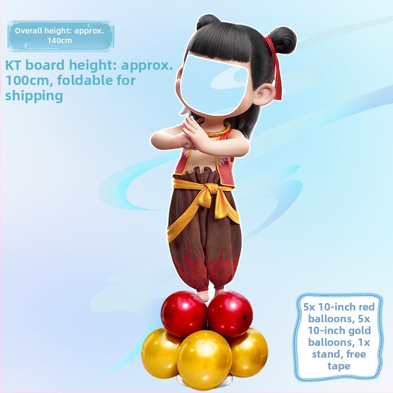 Decor de scenă pentru petrecerea de ziua de naștere cu Nezha, Ao Bing și Taiyi Zhenren – figurine pe plăci KT și baloane (Material: plastic; Import: Nu; IP: Nu; Destinat evenimentelor sportive)
