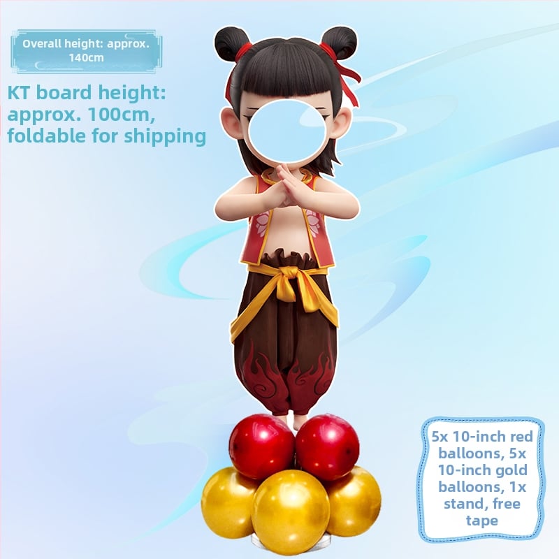 Decor de scenă pentru petrecerea de ziua de naștere cu Nezha, Ao Bing și Taiyi Zhenren – figurine pe plăci KT și baloane (Material: plastic; Import: Nu; IP: Nu; Destinat evenimentelor sportive)