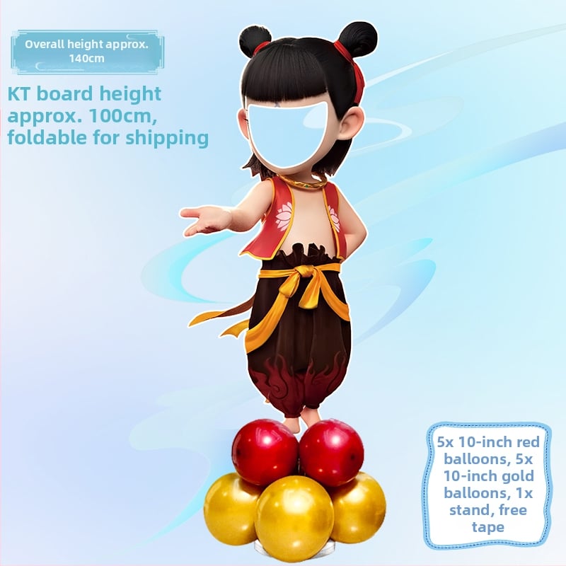 Decor de scenă pentru petrecerea de ziua de naștere cu Nezha, Ao Bing și Taiyi Zhenren – figurine pe plăci KT și baloane (Material: plastic; Import: Nu; IP: Nu; Destinat evenimentelor sportive)