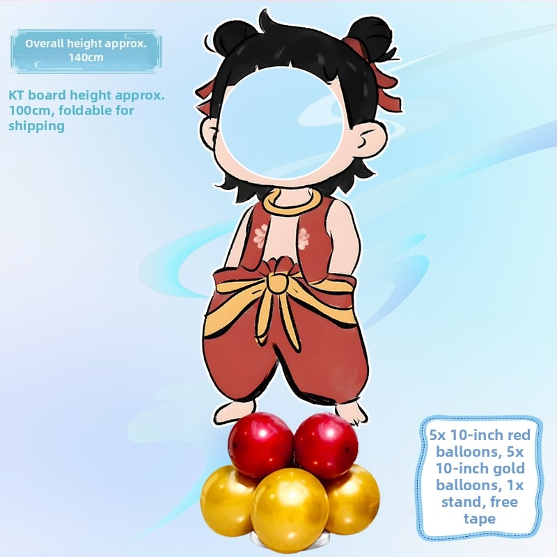 Decor de scenă pentru petrecerea de ziua de naștere cu Nezha, Ao Bing și Taiyi Zhenren – figurine pe plăci KT și baloane (Material: plastic; Import: Nu; IP: Nu; Destinat evenimentelor sportive)