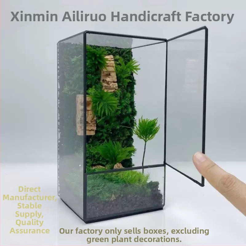 Stakleni terarij s mahovinskim mikropejzažom, ručno izrađeno, sodalime staklo, geometrijski oblik, visi dekorativan dodatak