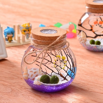 Staklena vaza s osvjetljenjem – visoko borosilikatno staklo, ručno puzano staklo, geometrijski dizajn, zatvoreni spremnik s plutenim čepom