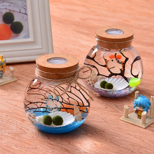 Staklena vaza s osvjetljenjem – visoko borosilikatno staklo, ručno puzano staklo, geometrijski dizajn, zatvoreni spremnik s plutenim čepom