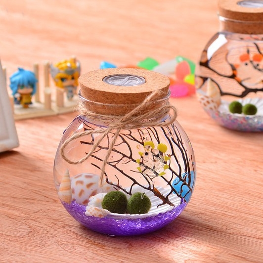 Staklena vaza s osvjetljenjem – visoko borosilikatno staklo, ručno puzano staklo, geometrijski dizajn, zatvoreni spremnik s plutenim čepom