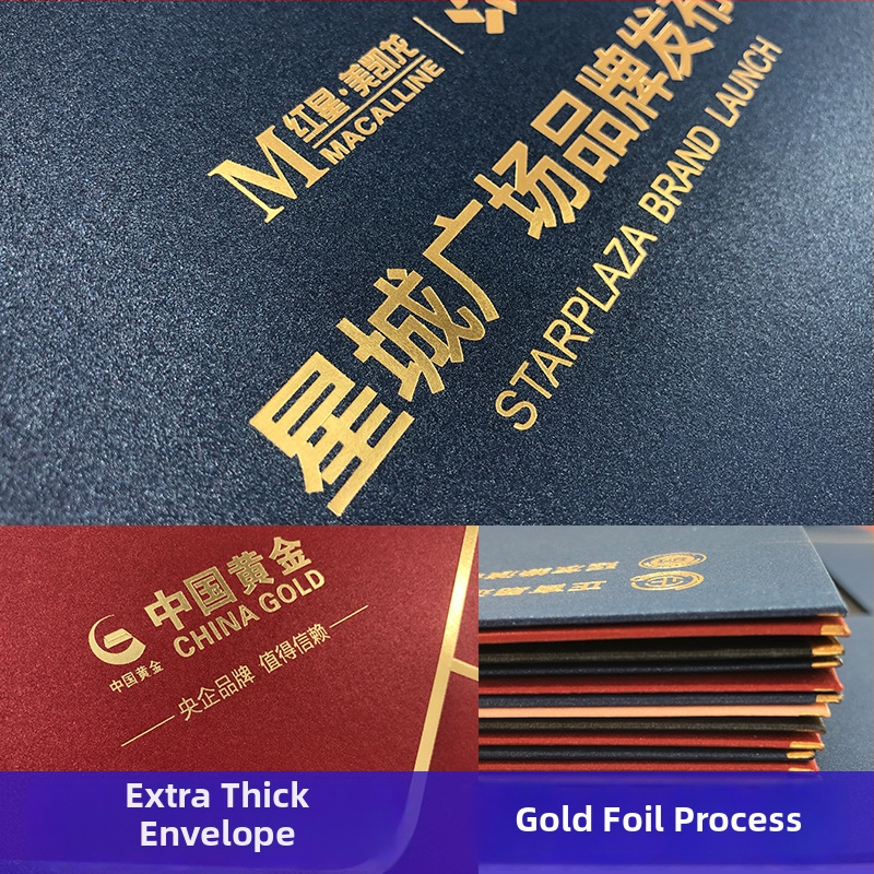 Obálka s vlastným logom a fóliovým razením, z 250 g perleťového papiera, západný štýl, zlatý lem