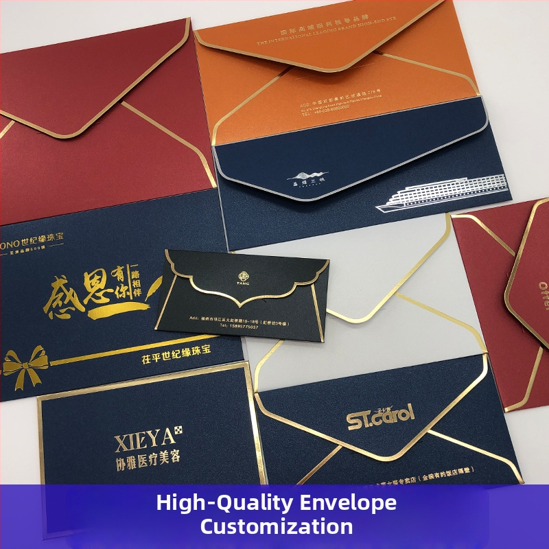 Obálka s vlastným logom a fóliovým razením, z 250 g perleťového papiera, západný štýl, zlatý lem