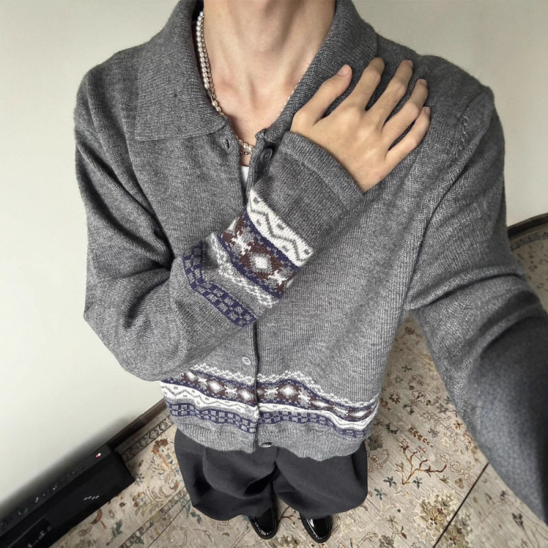 Muški pleteni kardigan s jacquardom Fair Isle, američki retro stil, opuštena kroj, jesen
