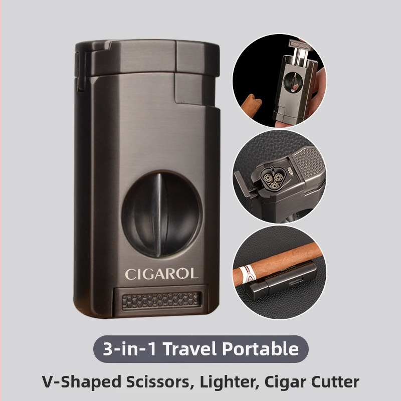 Kombinirani set škara za cigare i upaljač, prijenosni, plastično kućište, stil lagani luksuz