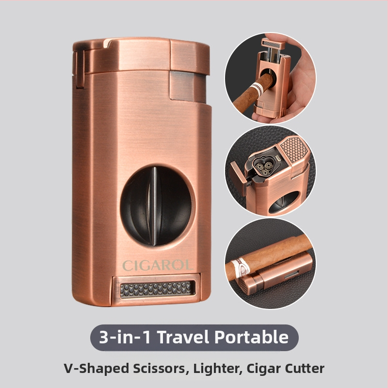 Kombinirani set škara za cigare i upaljač, prijenosni, plastično kućište, stil lagani luksuz