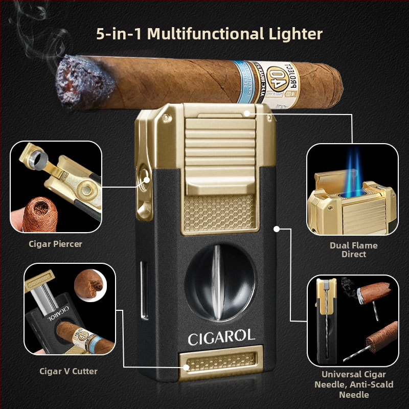 Kombinirani set škara za cigare i upaljač, prijenosni, plastično kućište, stil lagani luksuz