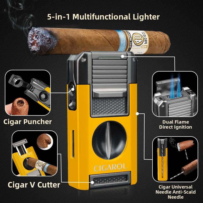 Kombinirani set škara za cigare i upaljač, prijenosni, plastično kućište, stil lagani luksuz