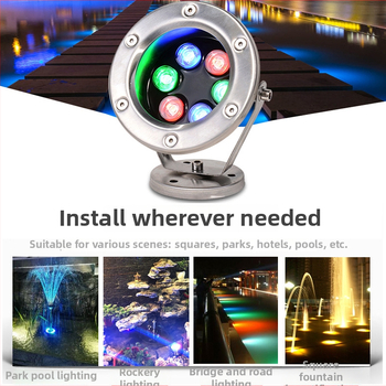 Podvodné svetlo z nehrdzavejúcej ocele pre bazény a jazierka, RGB LED, IP68 vodotesný reflektor