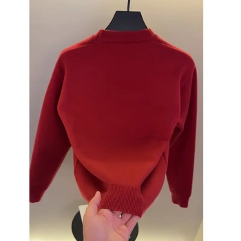 Muški crveni pleteni džemper s okruglim izrezom za zimu, urban stil, slim kroj