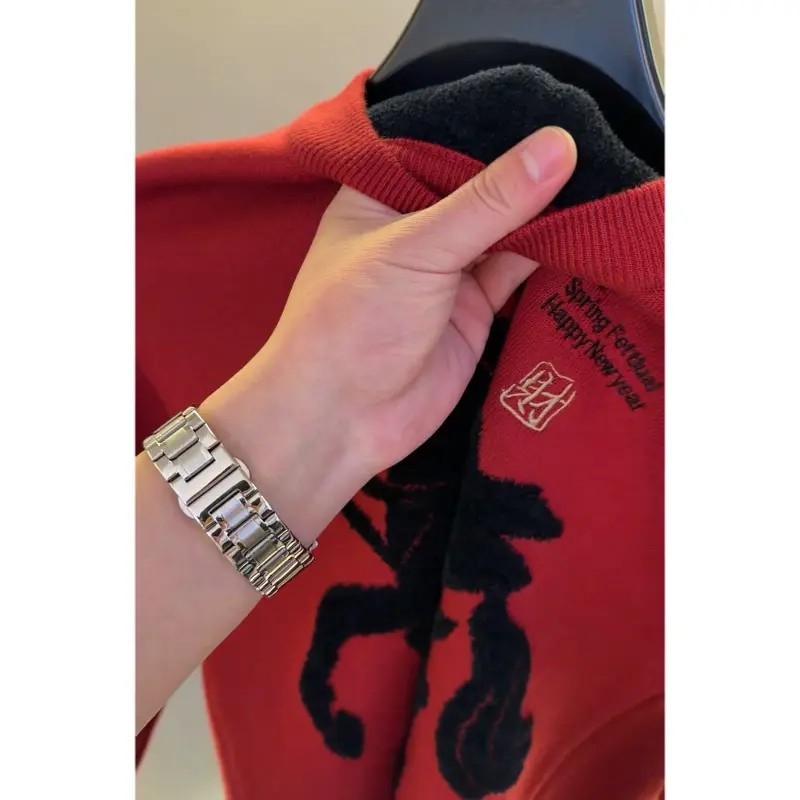 Muški crveni pleteni džemper s okruglim izrezom za zimu, urban stil, slim kroj