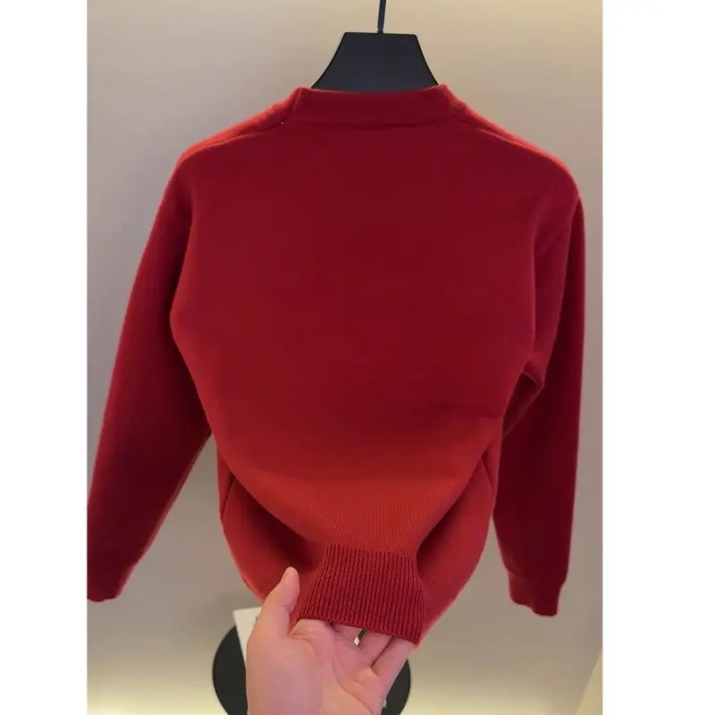 Muški crveni pleteni džemper s okruglim izrezom za zimu, urban stil, slim kroj