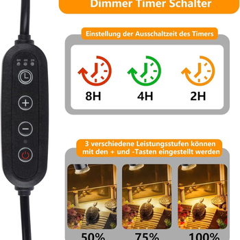 UVB лампа за гущери и костенурки с автоматичен таймер, нагряване и калциева добавка, метал+ABS, 25–150W