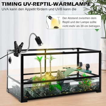 UVB лампа за гущери и костенурки с автоматичен таймер, нагряване и калциева добавка, метал+ABS, 25–150W