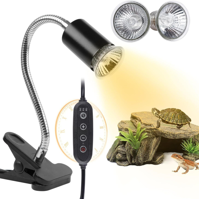 UVB лампа за гущери и костенурки с автоматичен таймер, нагряване и калциева добавка, метал+ABS, 25–150W