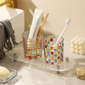 Staklena okrugla šalica za četkicu za zube za odrasle, CHB model, Painted serija