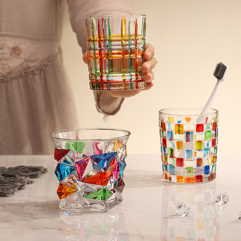 Staklena okrugla šalica za četkicu za zube za odrasle, CHB model, Painted serija