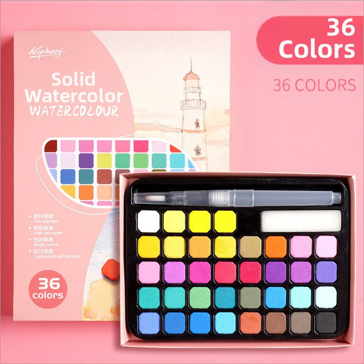 36 farebná akvarelová súprava v kovovej krabičke, určená pre študentov, so plniacim perom, prenosná maľovacia sada, vrátane sametovej tašky a matnej PE tašky