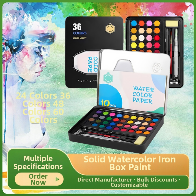 36 farebná akvarelová súprava v kovovej krabičke, určená pre študentov, so plniacim perom, prenosná maľovacia sada, vrátane sametovej tašky a matnej PE tašky