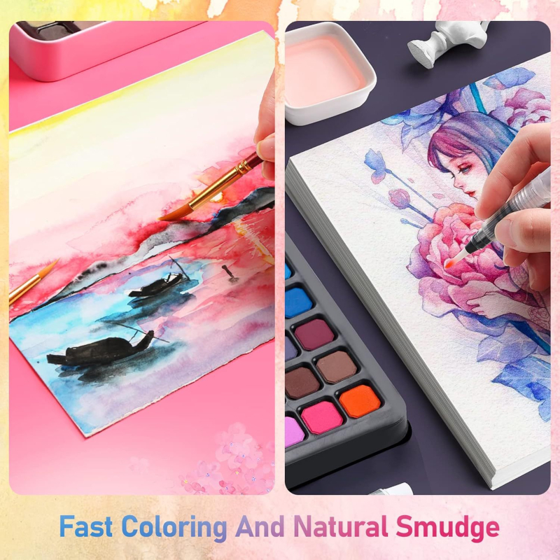 Σετ ακουαρέλ 36 χρωμάτων σε μεταλλικό κουτί, κατάλληλο για μαθητές, με γραφική πένα με μελάνι, φορητό σετ ζωγραφικής, περιλαμβάνει βελούδινο σάκο και ματ σακούλα PE