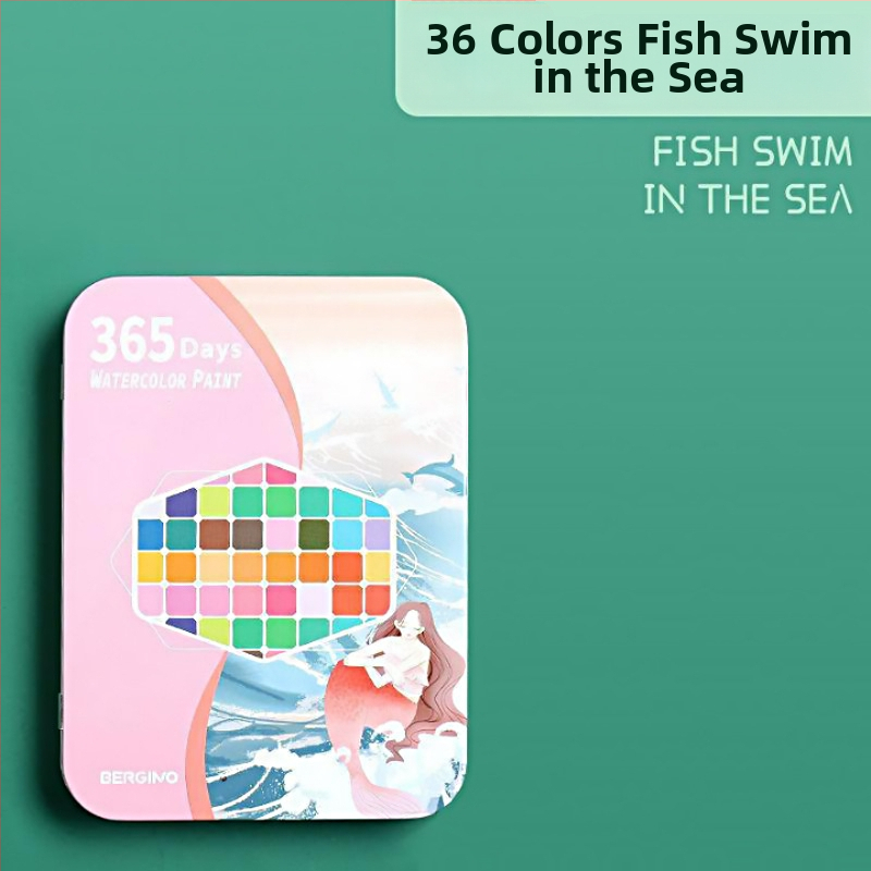 36 farebná akvarelová súprava v kovovej krabičke, určená pre študentov, so plniacim perom, prenosná maľovacia sada, vrátane sametovej tašky a matnej PE tašky