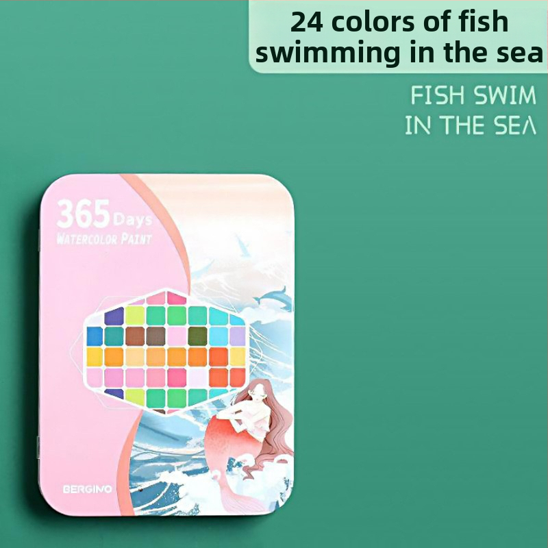 36 farebná akvarelová súprava v kovovej krabičke, určená pre študentov, so plniacim perom, prenosná maľovacia sada, vrátane sametovej tašky a matnej PE tašky