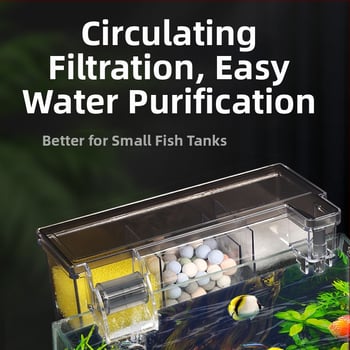 Аквариумен висящ филтр Songbao — три в едно филтриране и аериране, безшумна водна помпа, стенен монтаж, пластмаса, 1 кг