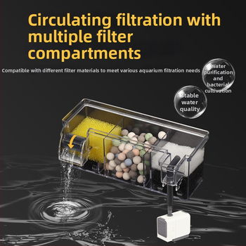 Аквариумен висящ филтр Songbao — три в едно филтриране и аериране, безшумна водна помпа, стенен монтаж, пластмаса, 1 кг