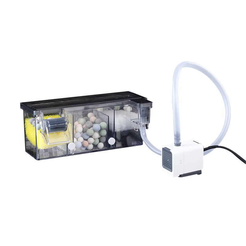 Аквариумен висящ филтр Songbao — три в едно филтриране и аериране, безшумна водна помпа, стенен монтаж, пластмаса, 1 кг