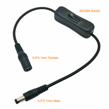 Превключвател за захранващ кабел 5521 с DC мъжки и женски жак и бутон в средата за LED лента на аквариум – 22 AWG, 5 Ω съпротивление