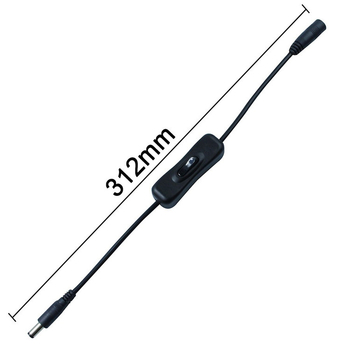 Превключвател за захранващ кабел 5521 с DC мъжки и женски жак и бутон в средата за LED лента на аквариум – 22 AWG, 5 Ω съпротивление