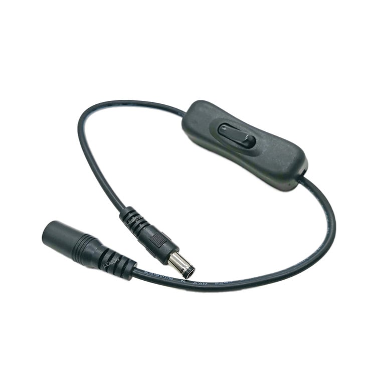 Превключвател за захранващ кабел 5521 с DC мъжки и женски жак и бутон в средата за LED лента на аквариум – 22 AWG, 5 Ω съпротивление