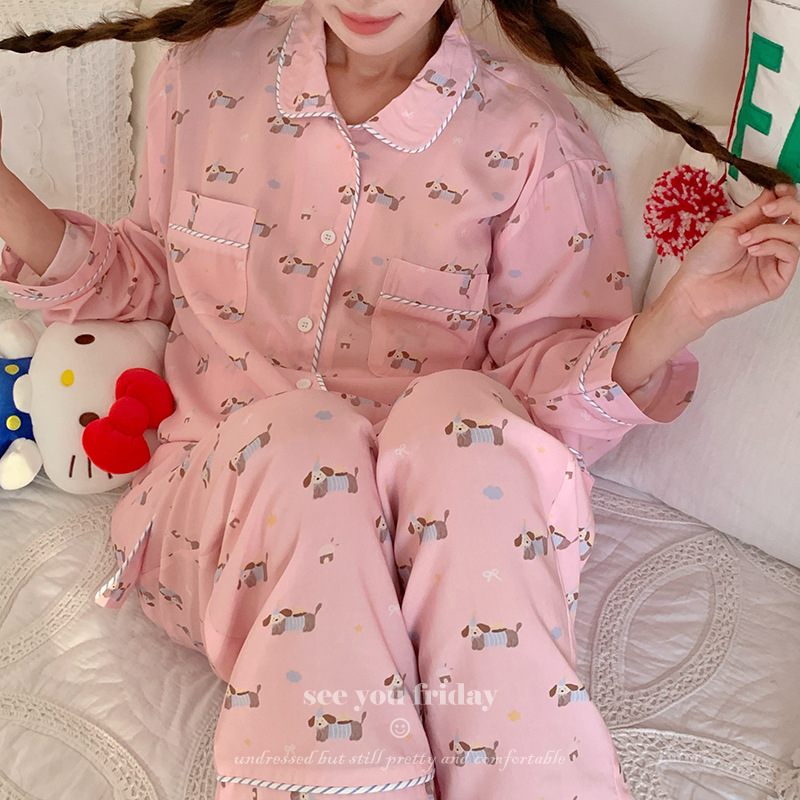 Lyocell set pidžame za žene – top s dugim rukavima i hlače, tanak prozračan materijal, sladak i privlačan stil